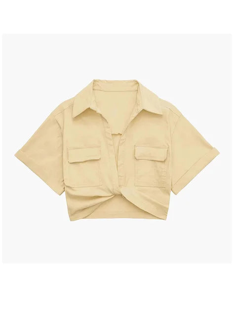 Lorena® | Women'S Vintage Short Sleeve Linen Crop Shirt