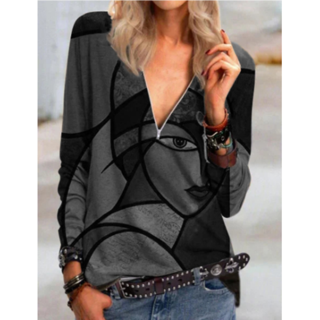 Brunetta® | Stylish V-Neck Blouse With Abstract Print
