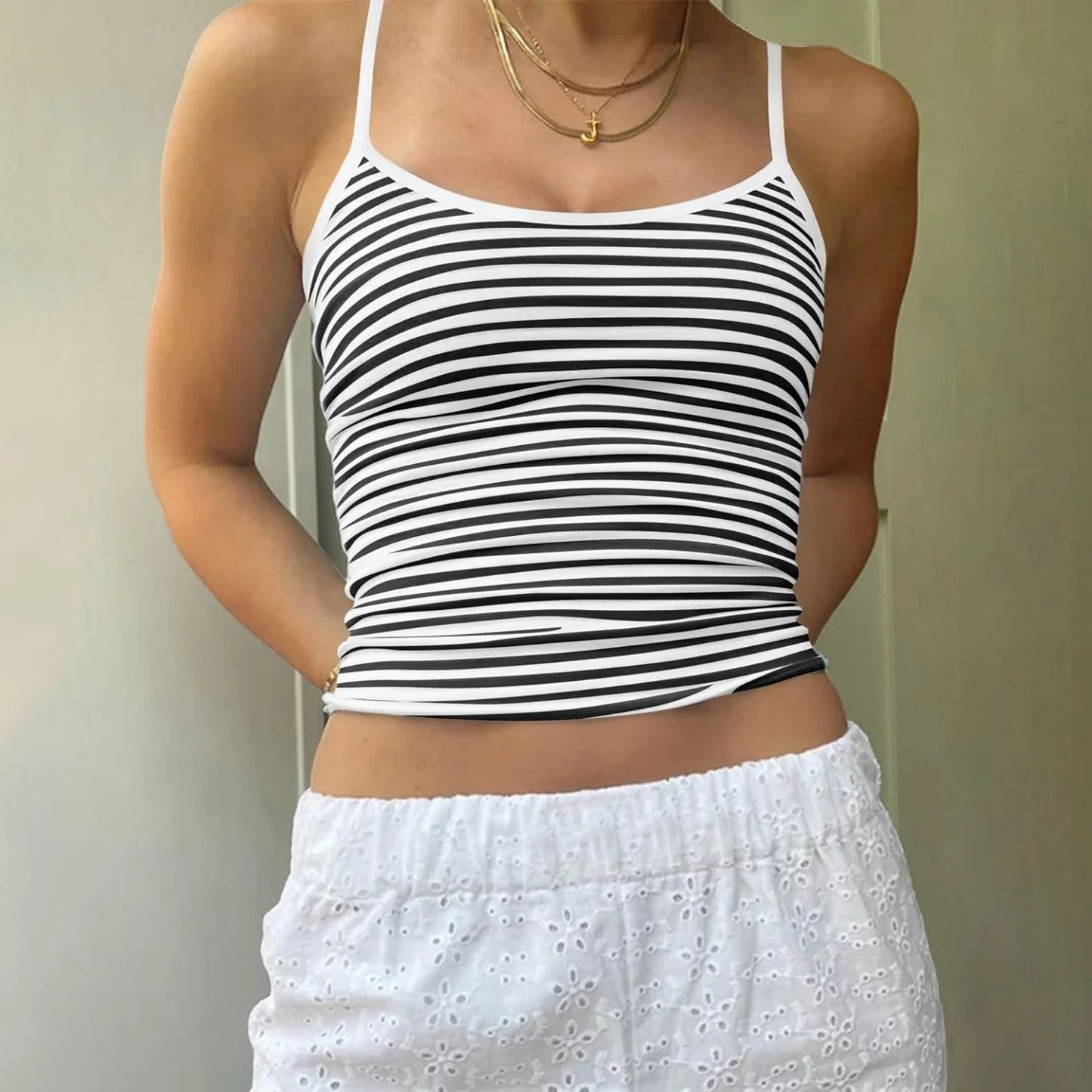 Solid Striped Slim Crop Top