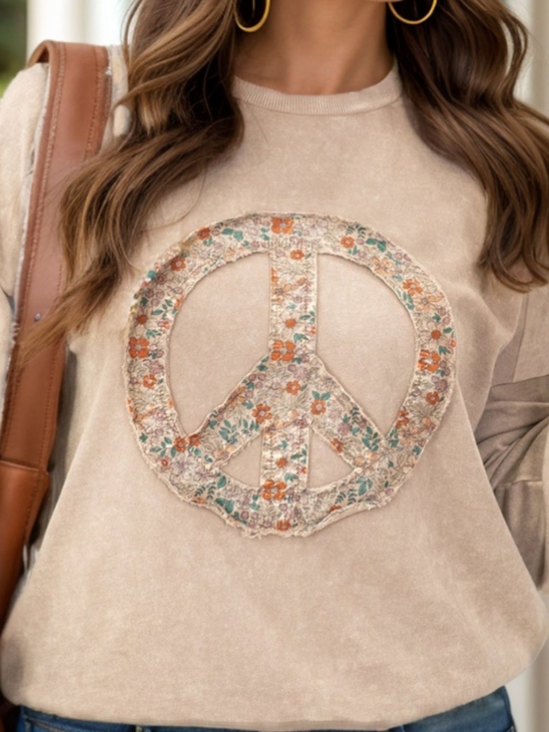 Beatrice | Plus size peace sign long sleeve sweatshirt