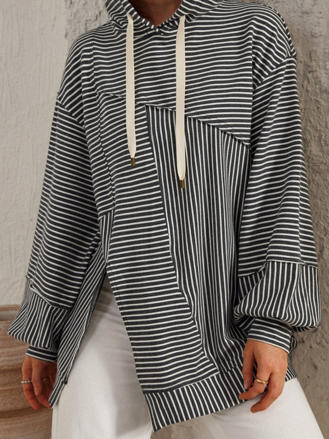 Marta | Striped hoodie with slit and drawstring and long sleeves