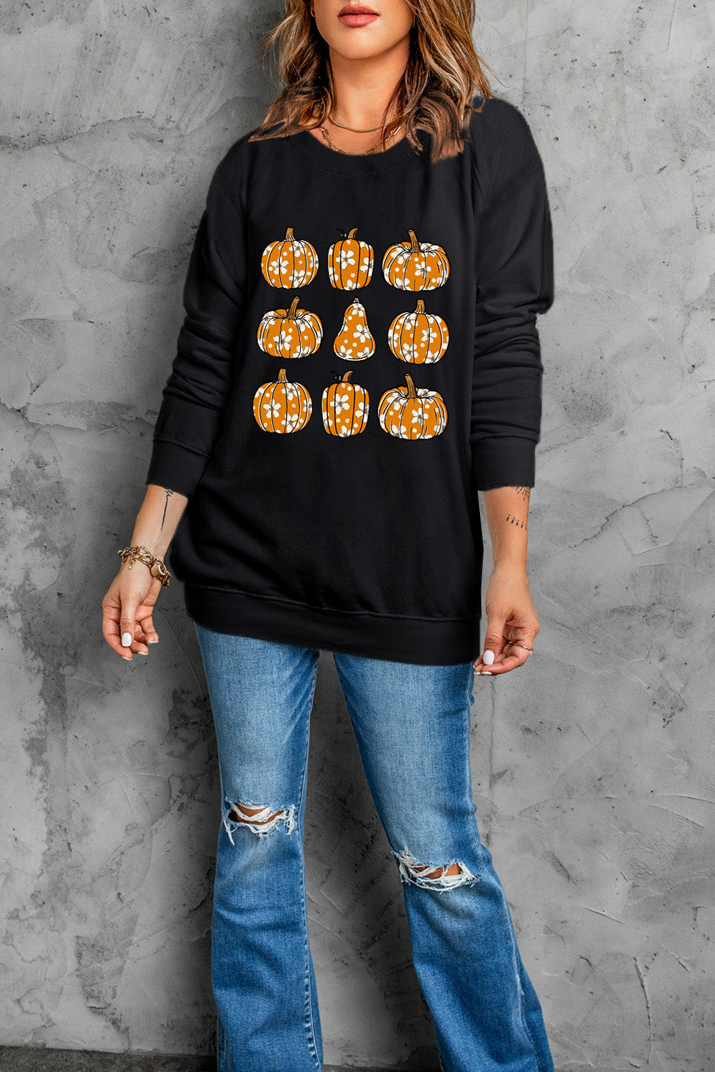 Brigitte | Pumpkin long sleeve crew neck sweatshirt