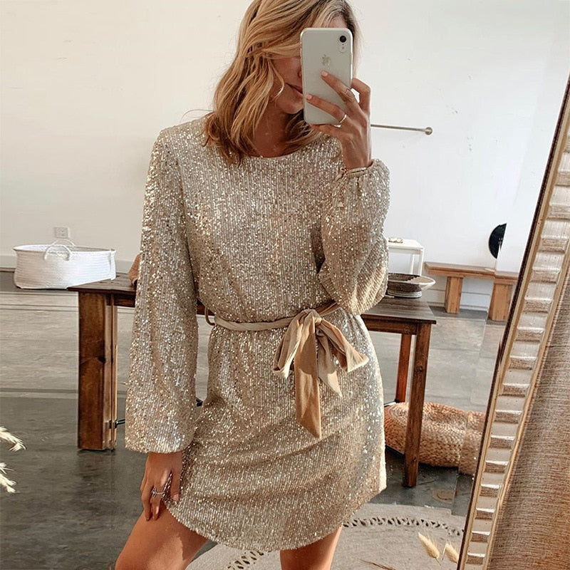 Frida® | Elegant Beige Glitter Dress For Special Occasions