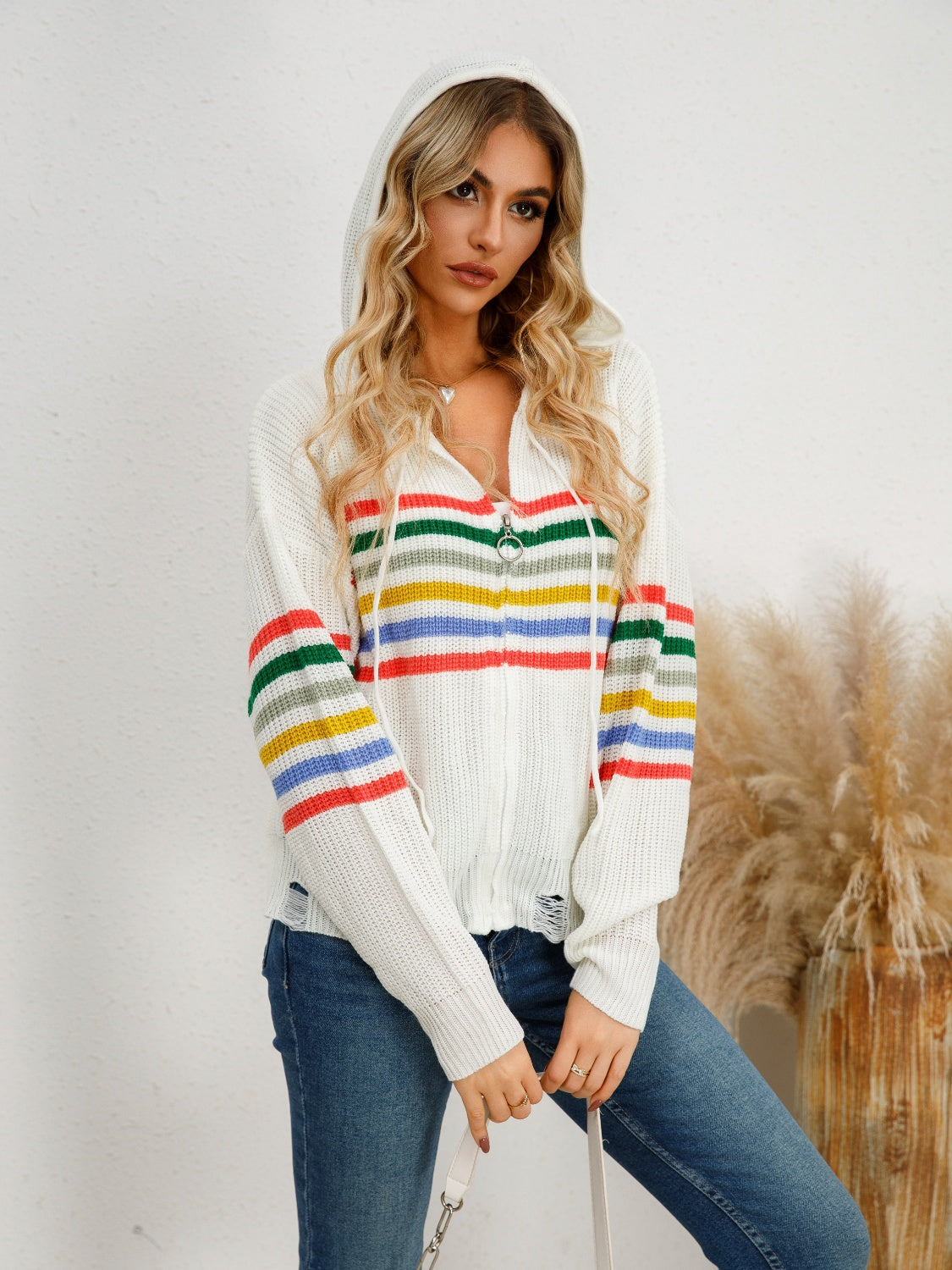 Clara | Striped cardigan with hood and dropped shoulders and drawstring