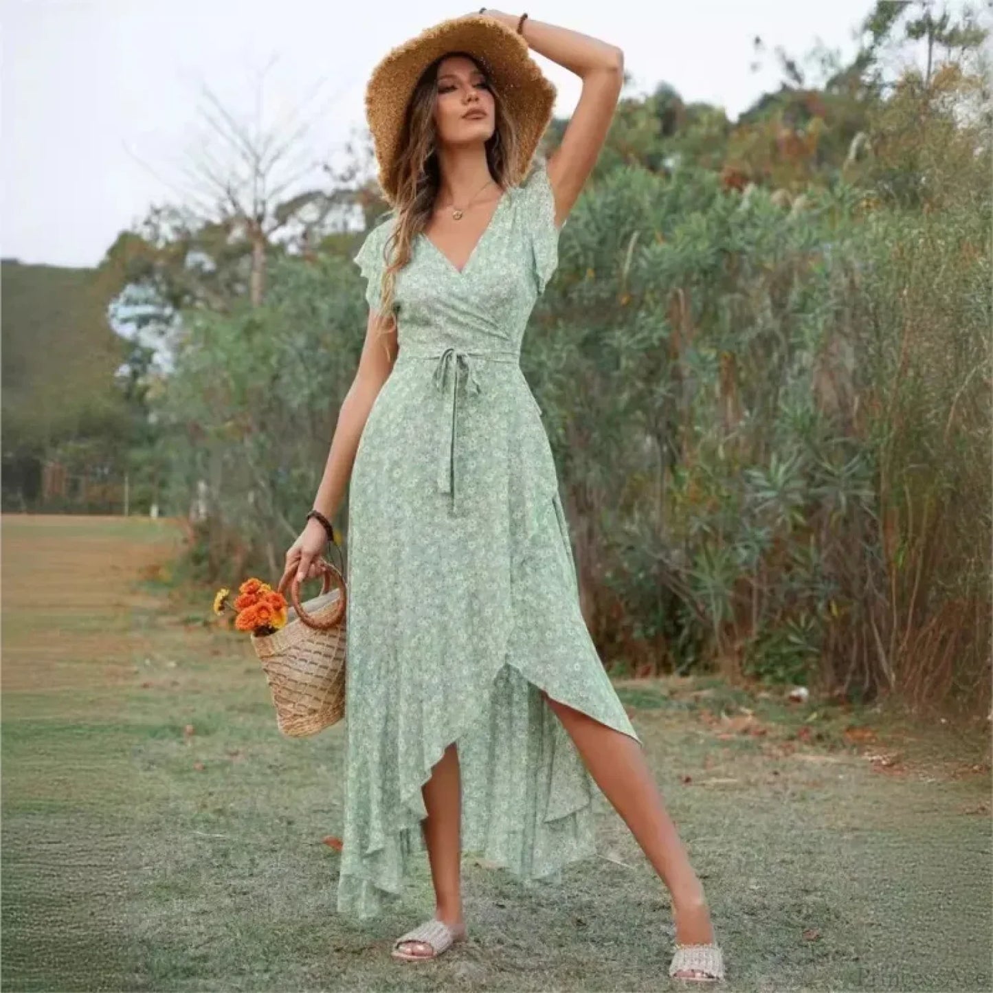 Casual Fitted Floral Print Dress