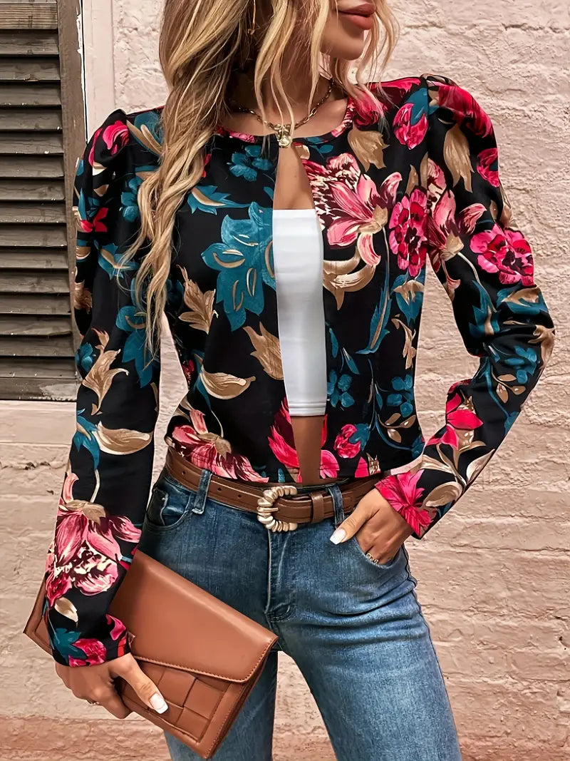 Bente | Floral print open front jacket
