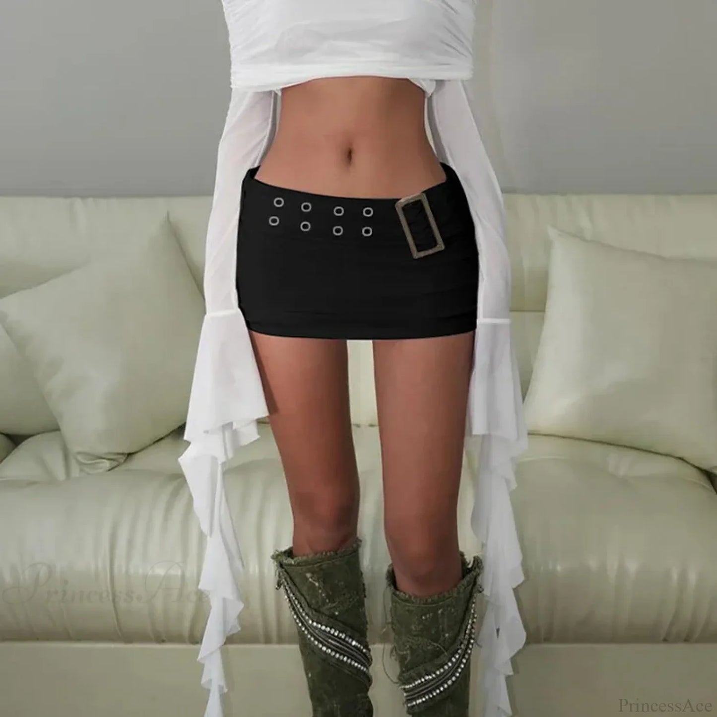 Classic Belted Solid Color Skirt
