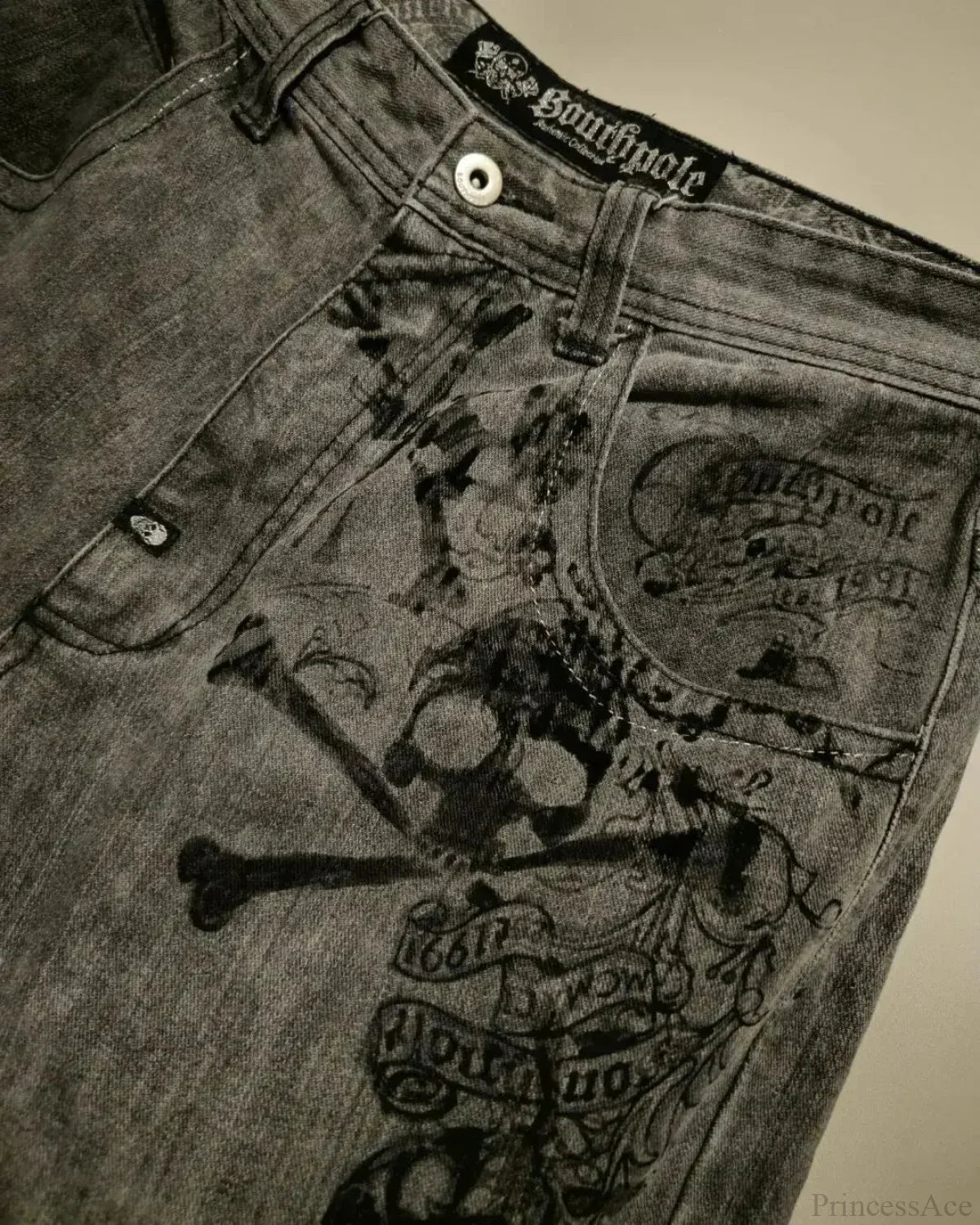 Dark Skull Print Tall Waist Pant