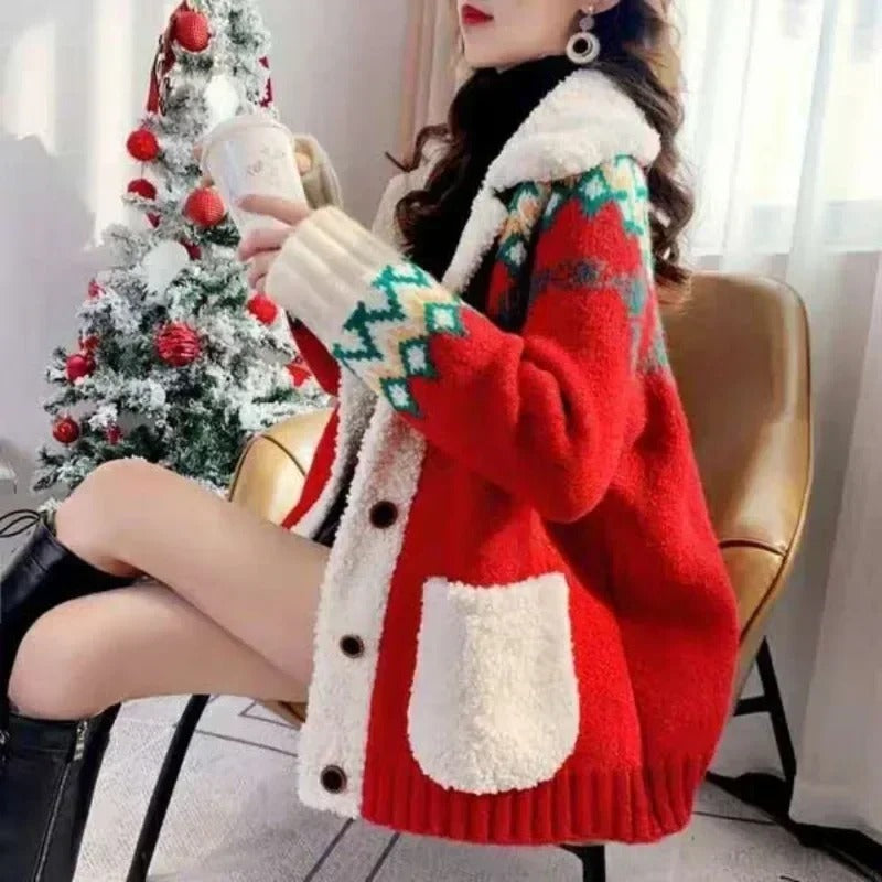 Magda | Warm women's cardigan with fleece lining and Christmas print
