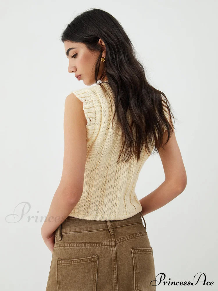 Drawstring Crochet Graceful Sweater Vest