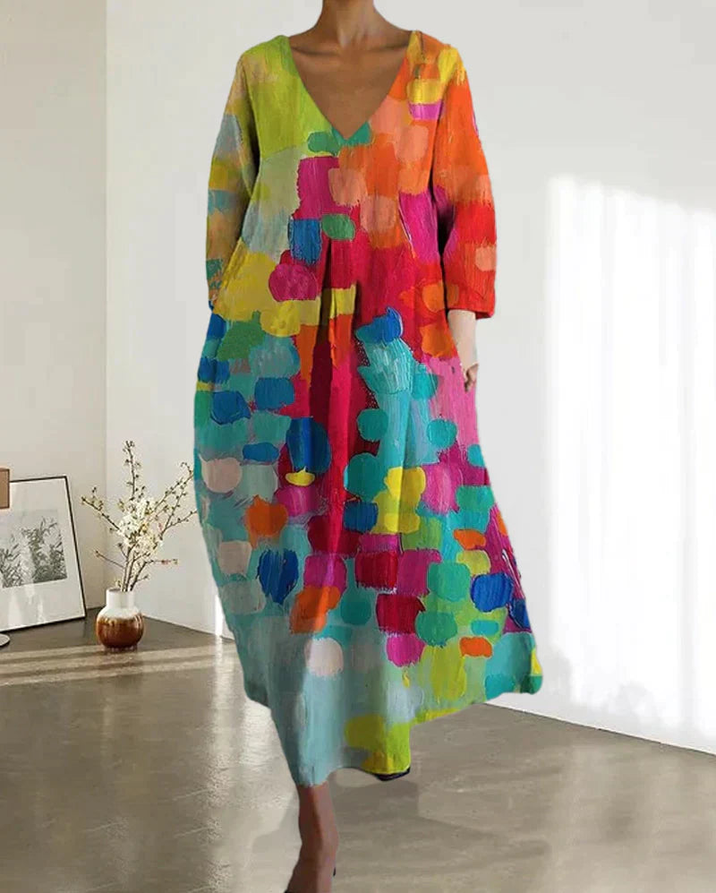 Luciana® | Colorful Printed V-Neck Dress
