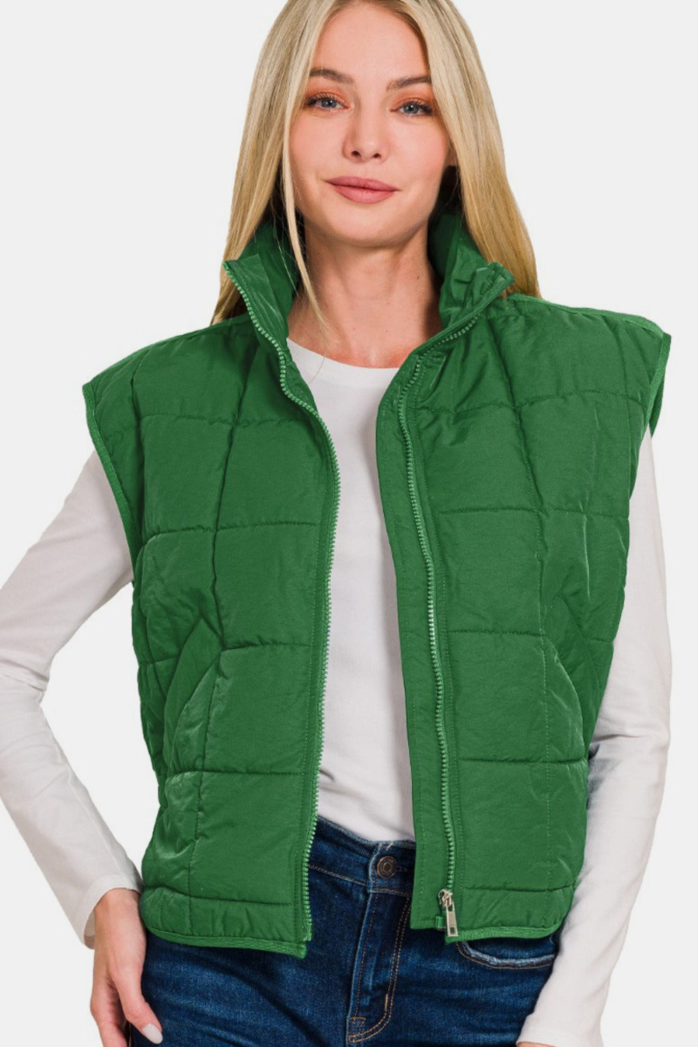 Alicia | Cropped puffer vest from Zenana with zip and pockets
