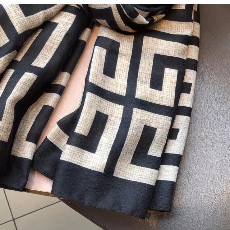 Nadia® | Elegant geometric print scarf, large soft, cozy and breathable scarf for autumn/winter, warm decoration, inelastic women's scarf