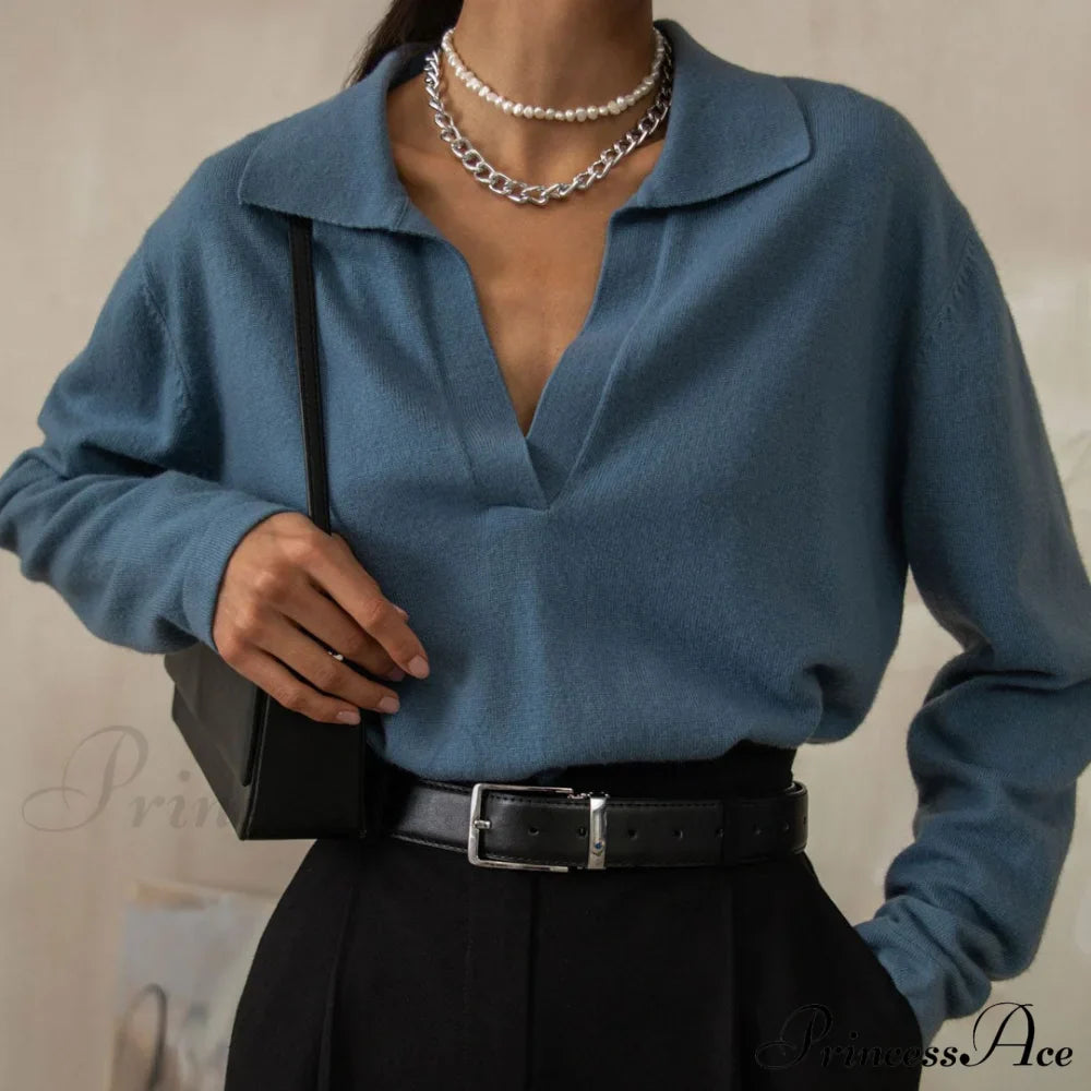 Fabulous Solid Color V Neck Classic Long Sleeve Sweater - Apricot