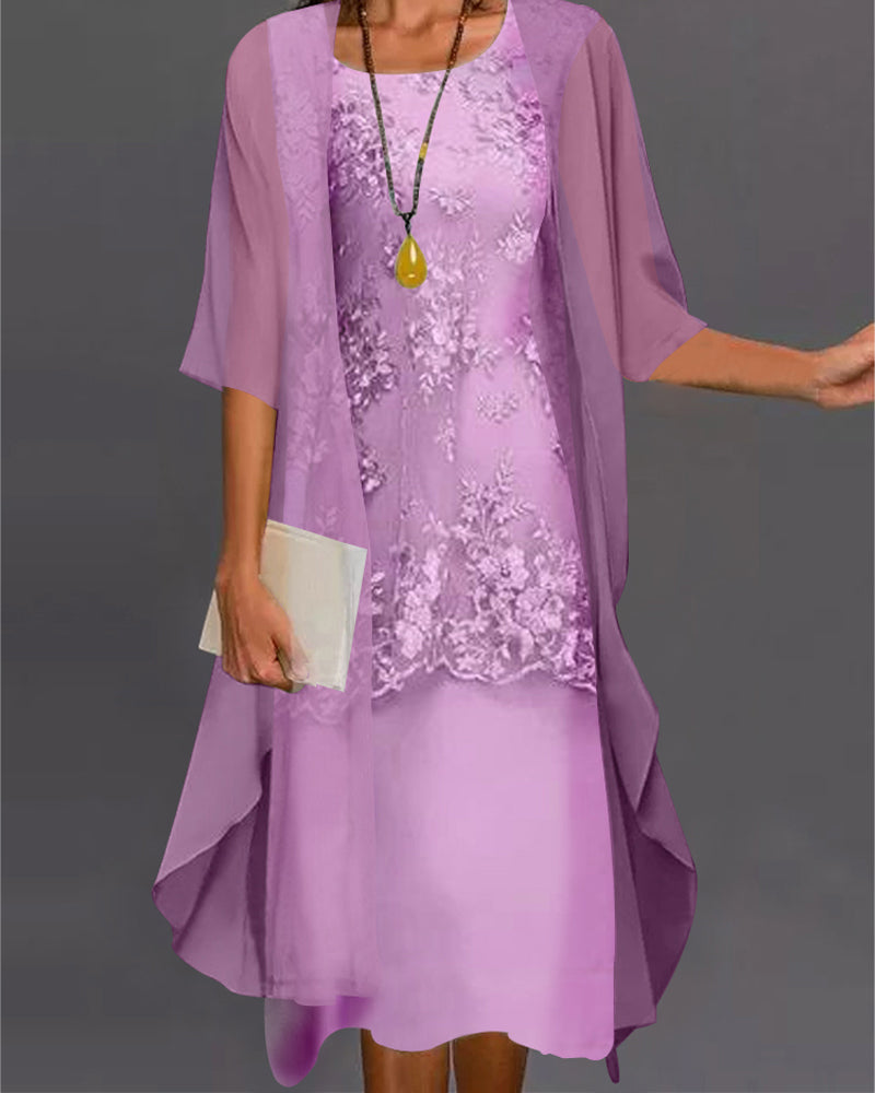 Greta | Women's A-Line Midi Dress with Cardigan