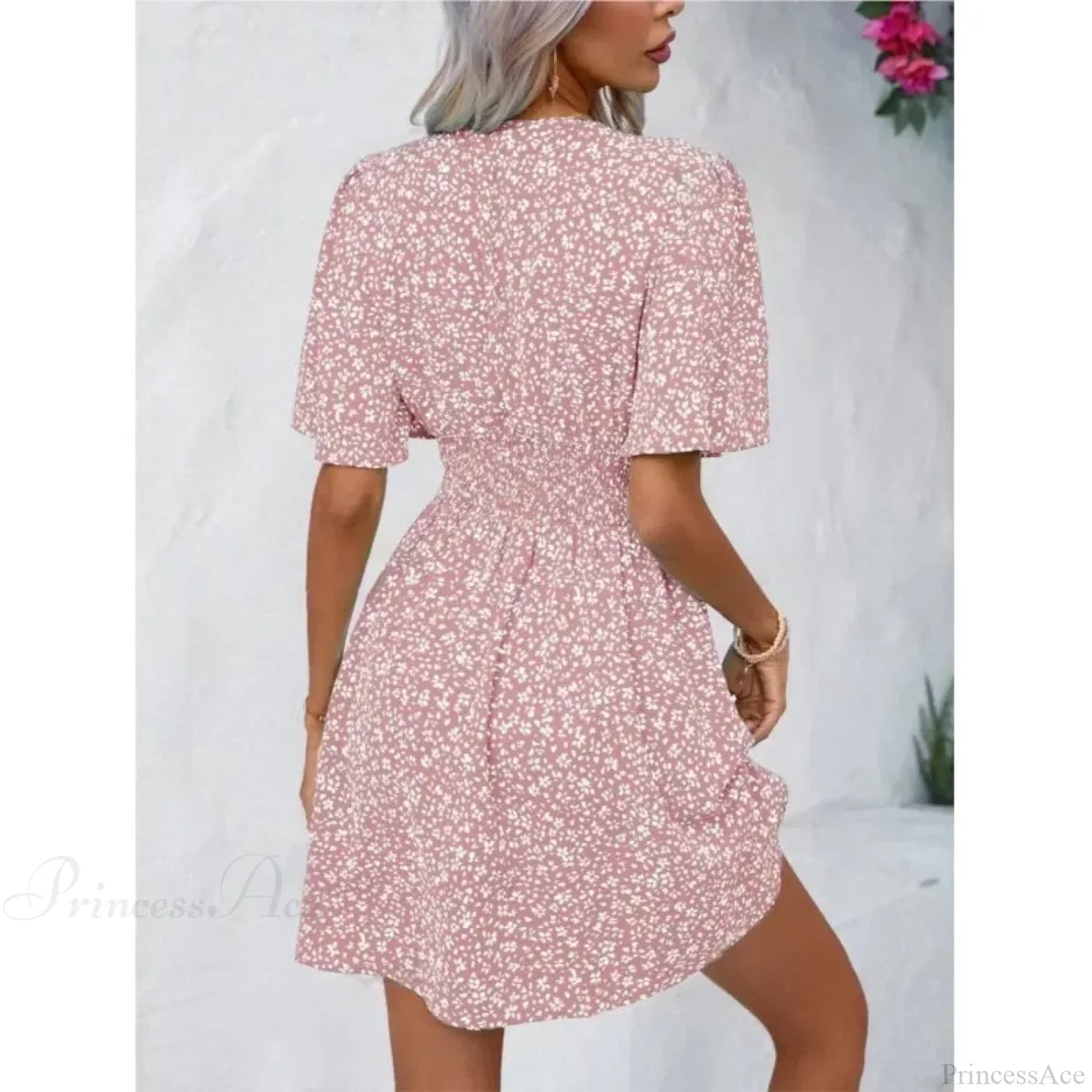 High Waisted V-neck Pleated Floral Dress