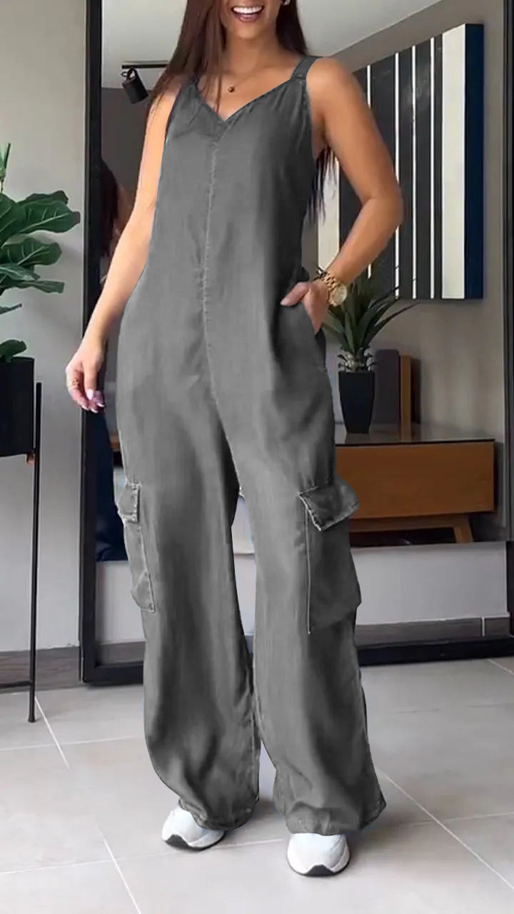Michelle® | Women'S Sleeveless Denim Cargo Jumpsuit