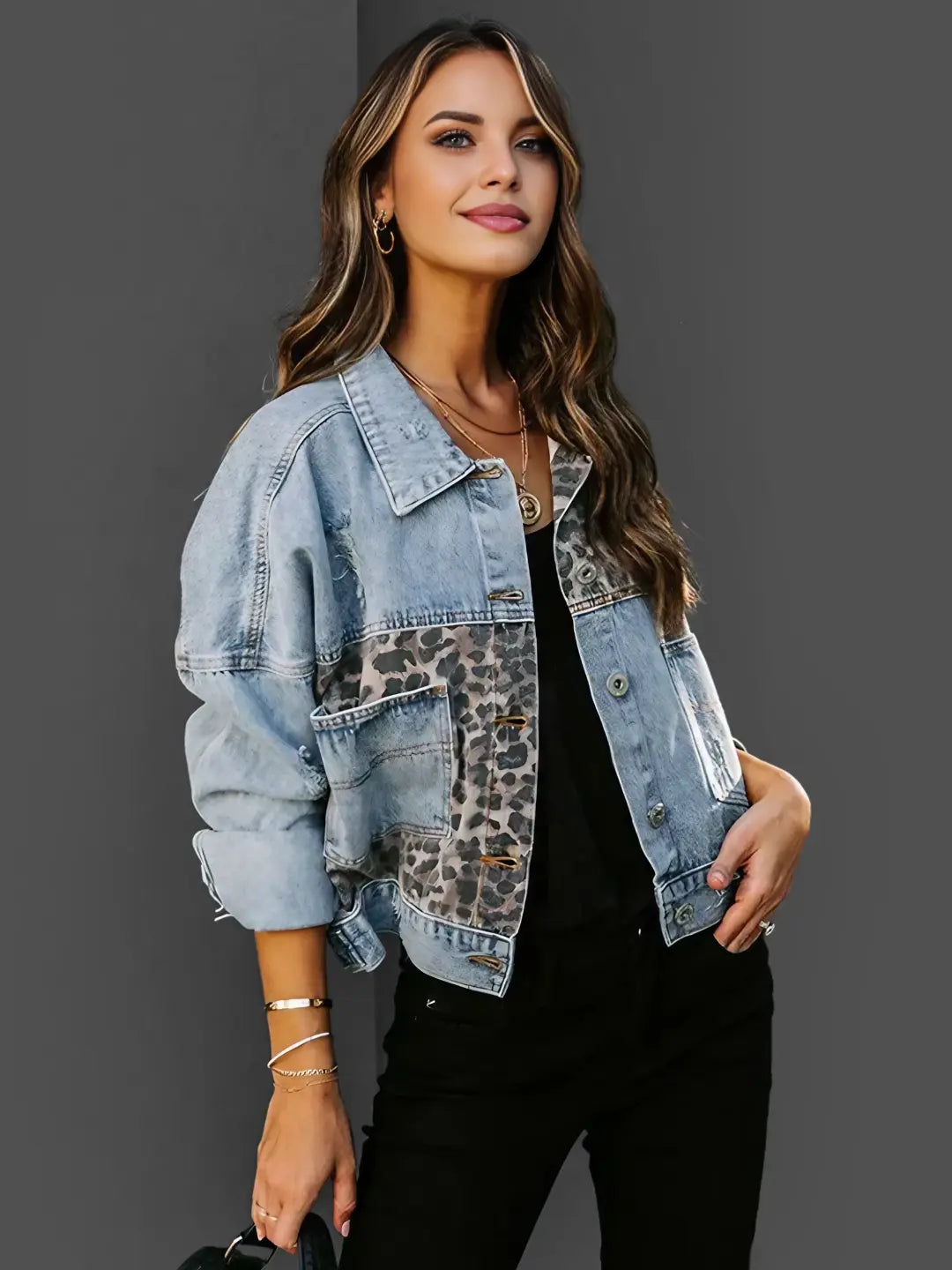 Gabrielle | Leopard print denim jacket