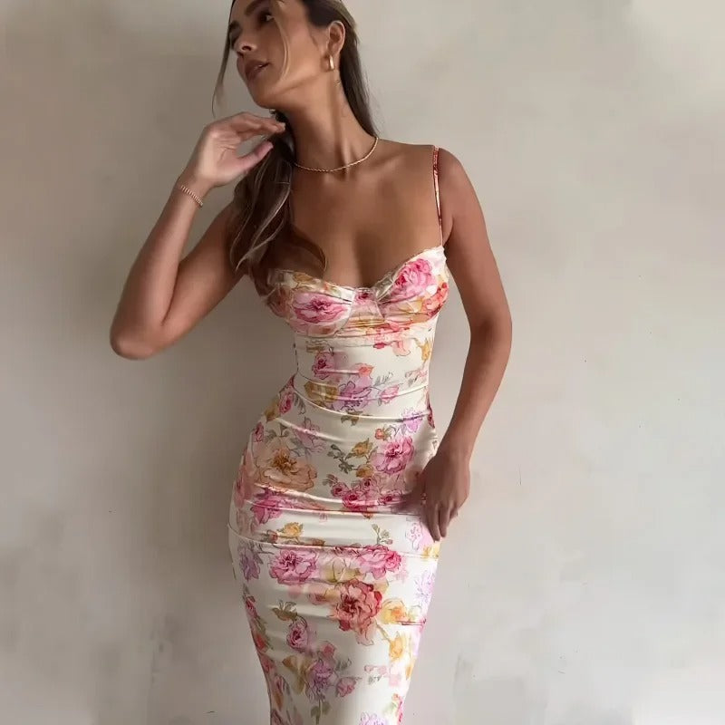 Heather | Elegant Floral Maxi Dress with Lace Trim