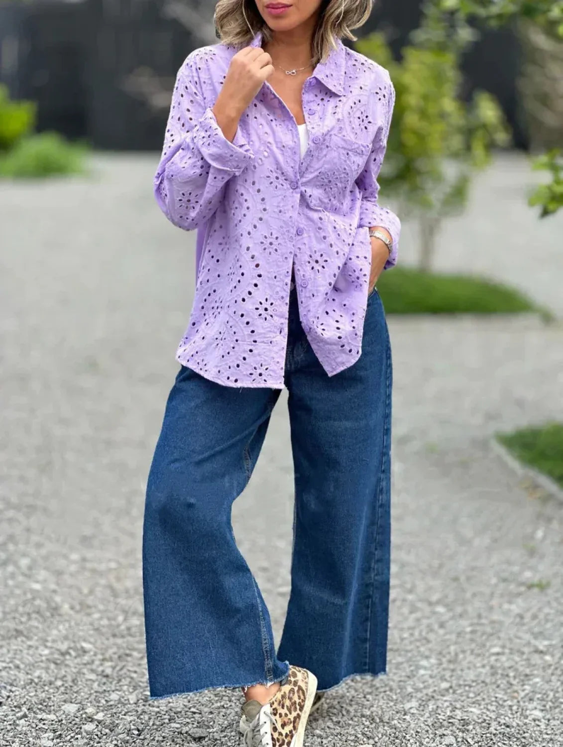 Oversize Loose Floral Embroidery Lace Boho Blouse