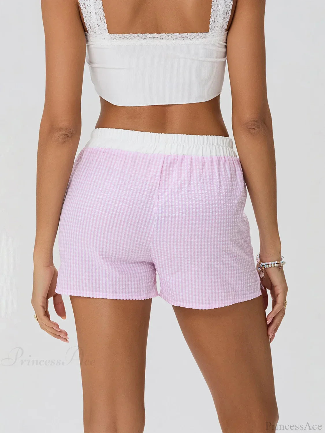Patchwork Striped Elastic Waist Short