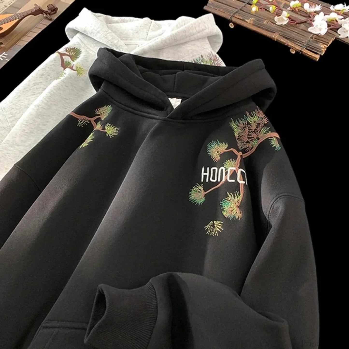 Pine Print Y2K Vintage Oversize Hoodie