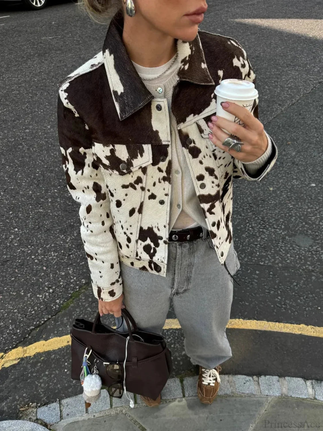 Printed Lapel Suede Coat