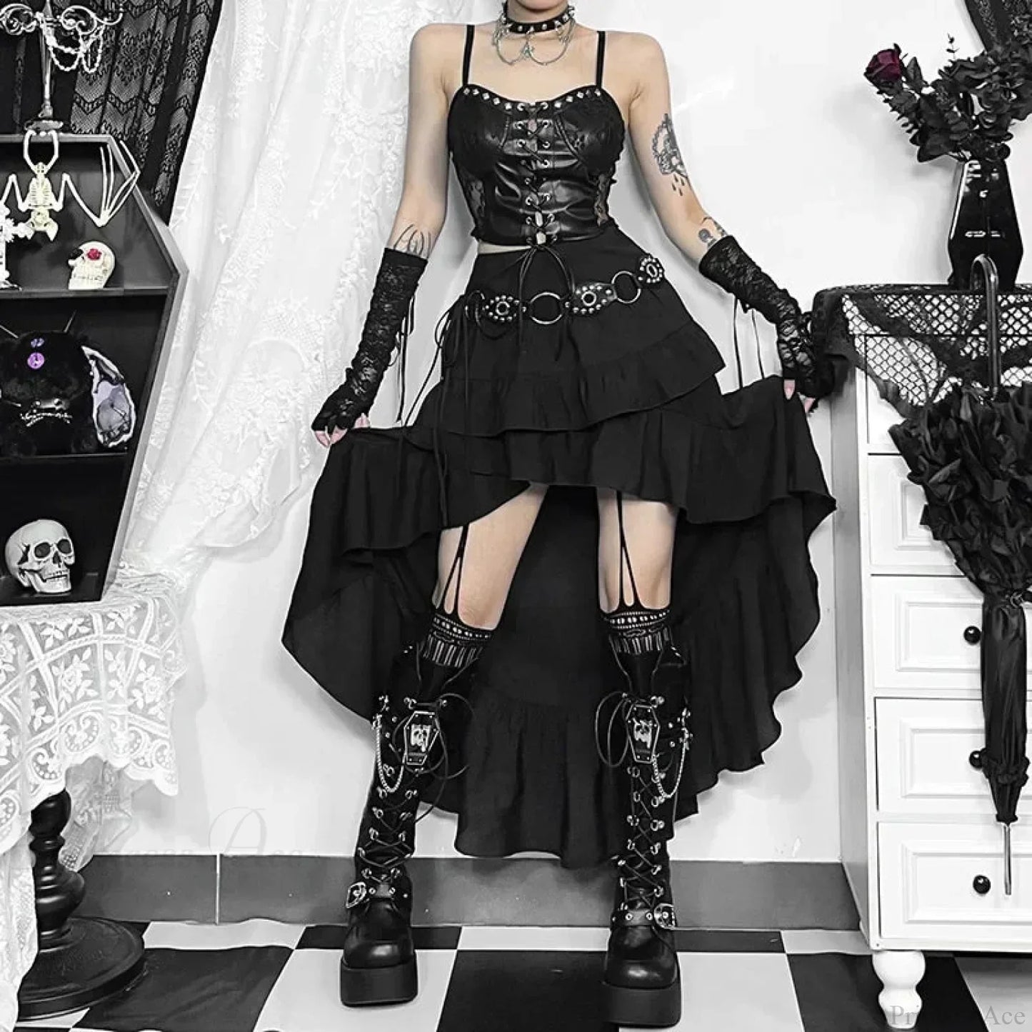 Steampunk Frill High Low Skirt