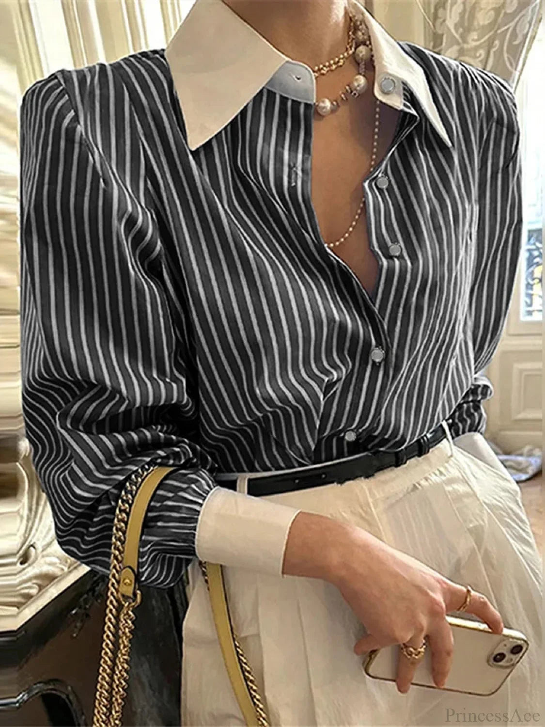 Stripe Patchwork Casual Long Sleeve Tunic Blouse