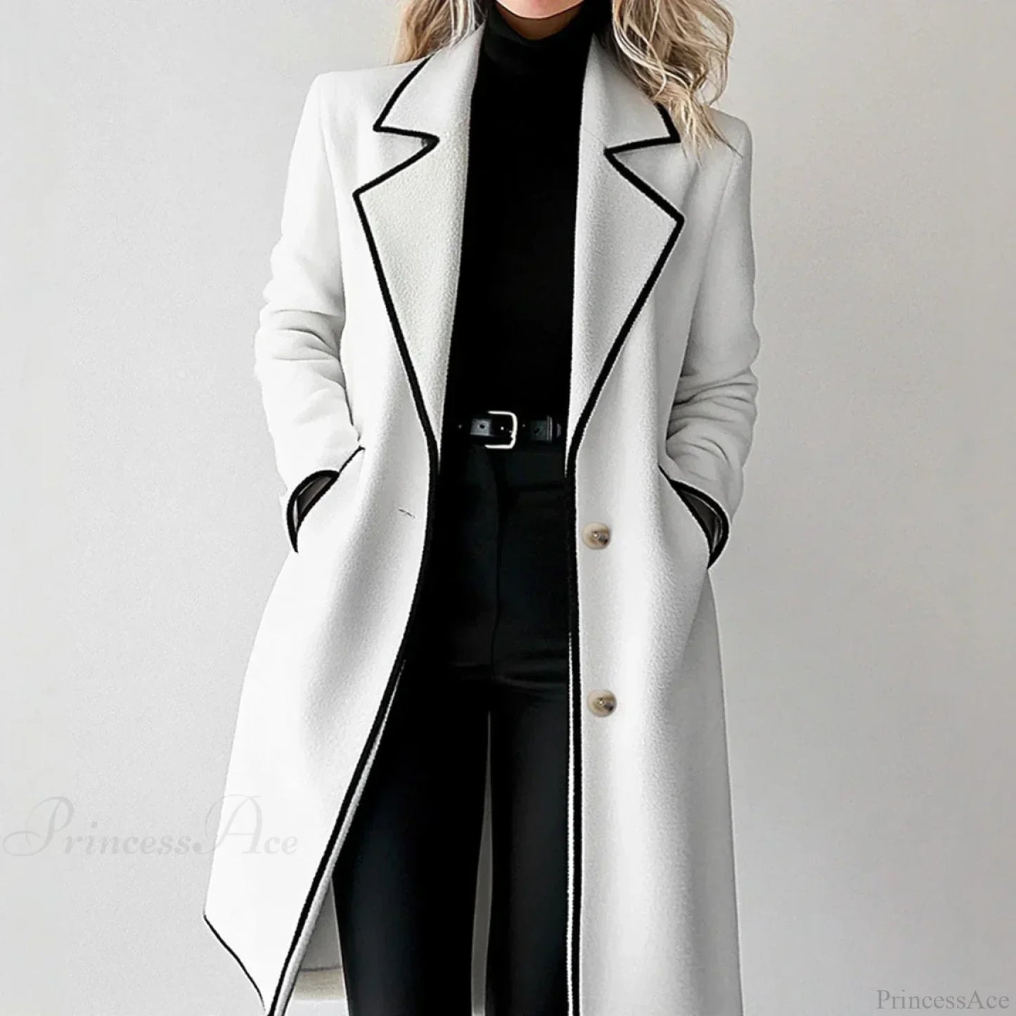 Striped Lapel Full Sleeve Woolen Overcoat