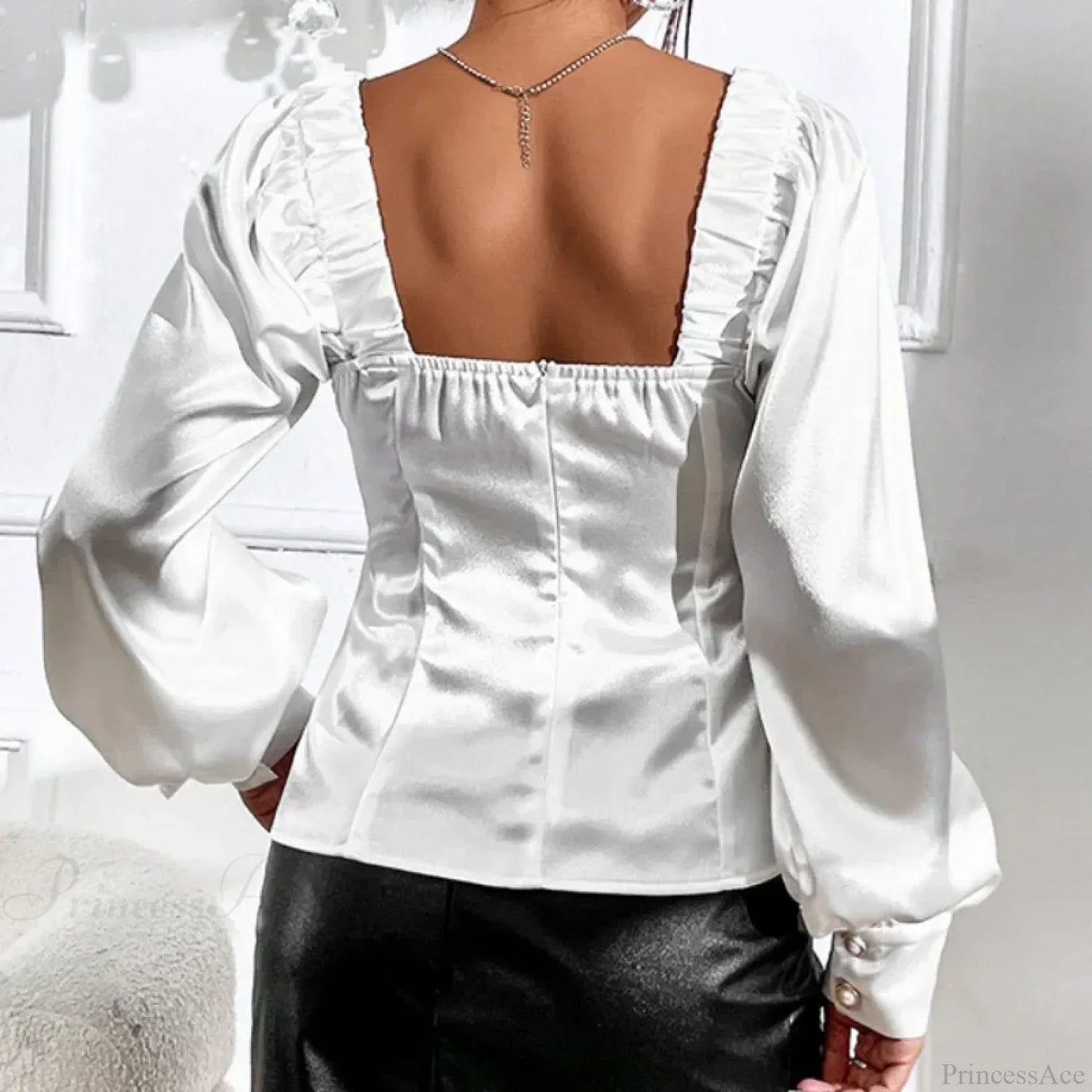 Vintage Satin Loose Long Sleeve Blouse Blusas