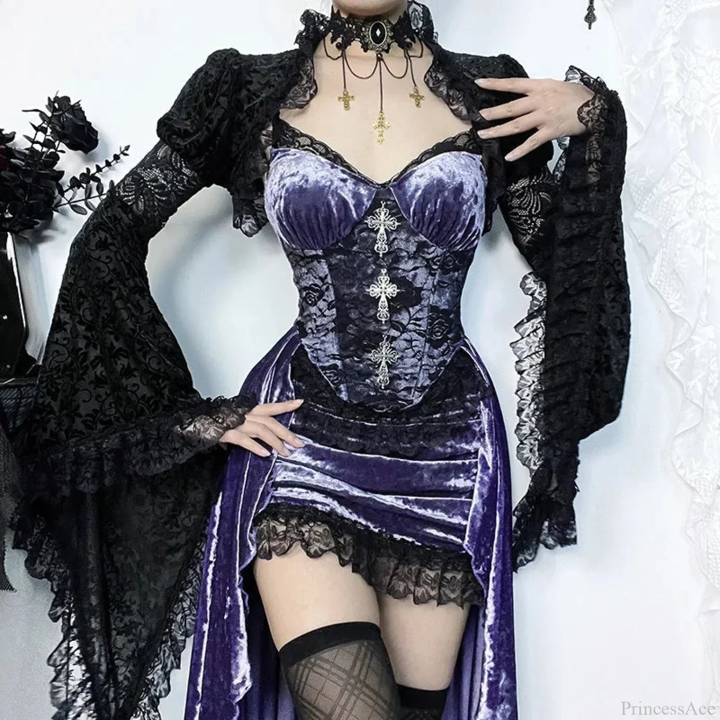 Violet Velvet Suspenders Sleek Mid-Length Dress