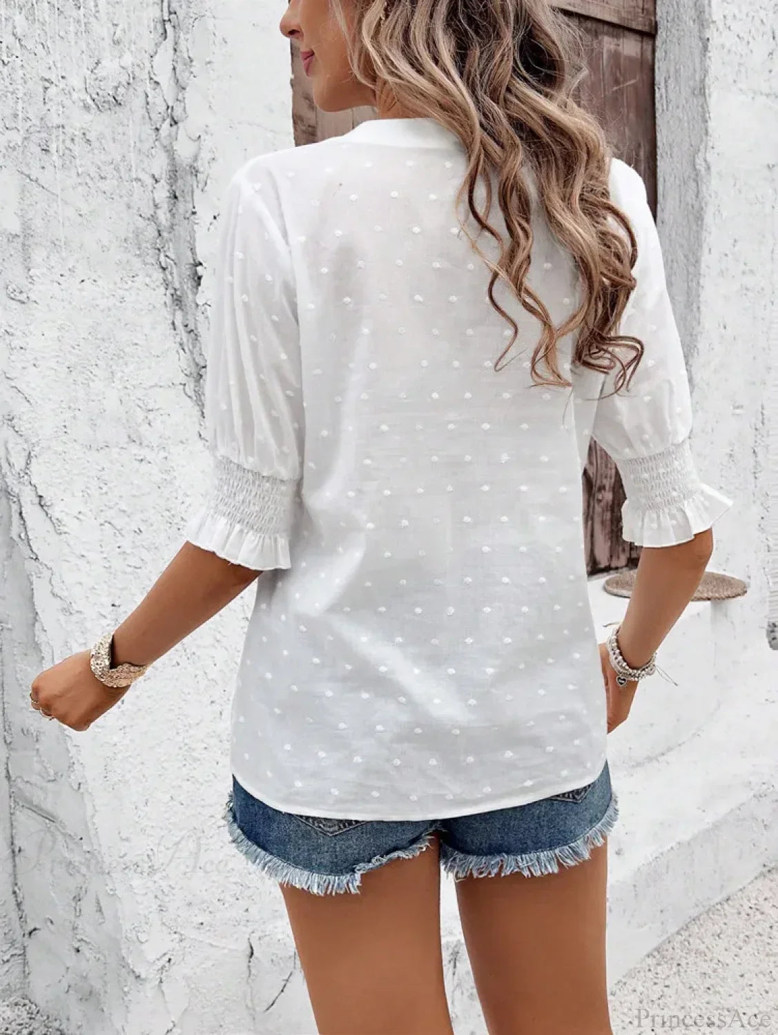 White Floral Embroidery Hollow Out Cotton Boho Blouse
