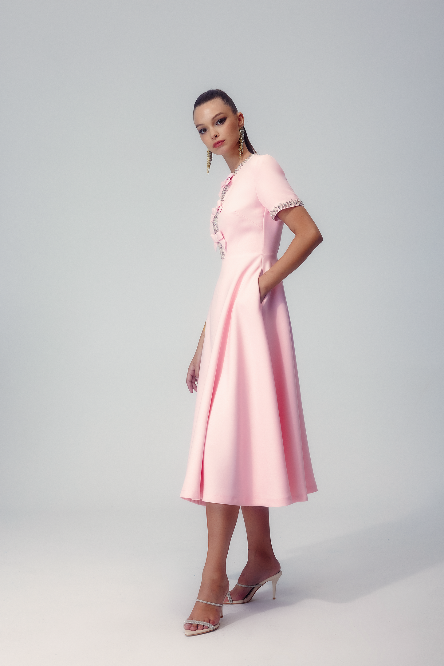 Mercedes® | Midi Dress With Bow And Crystal Embellishment
