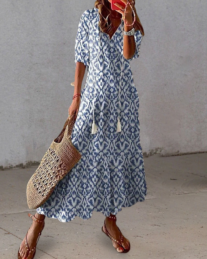 Felicity® | Elegant V-Neck Long Dress, Summer Comfort