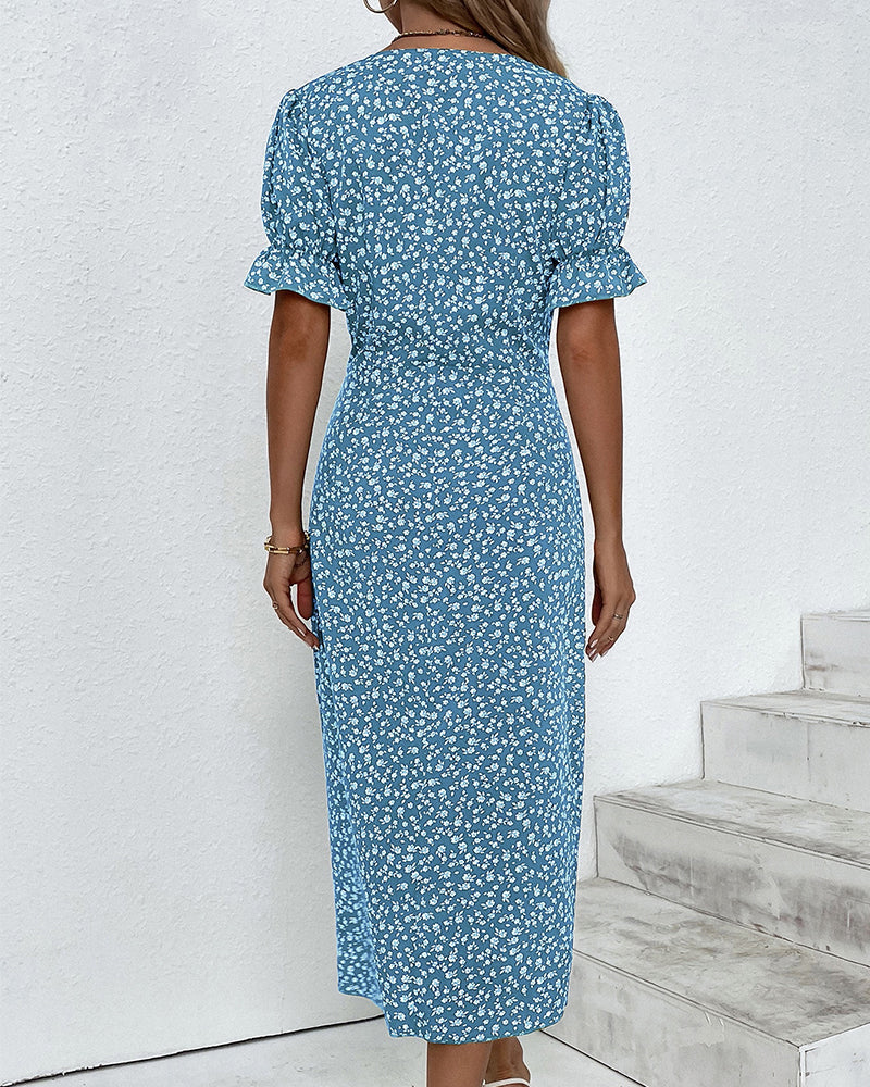 Rosa | Stylish Floral Print V-Neck Wrap Dress