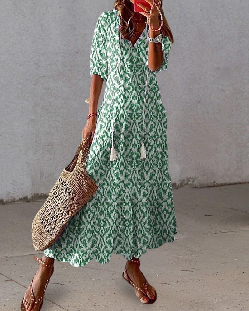 Felicity® | Elegant V-Neck Long Dress, Summer Comfort