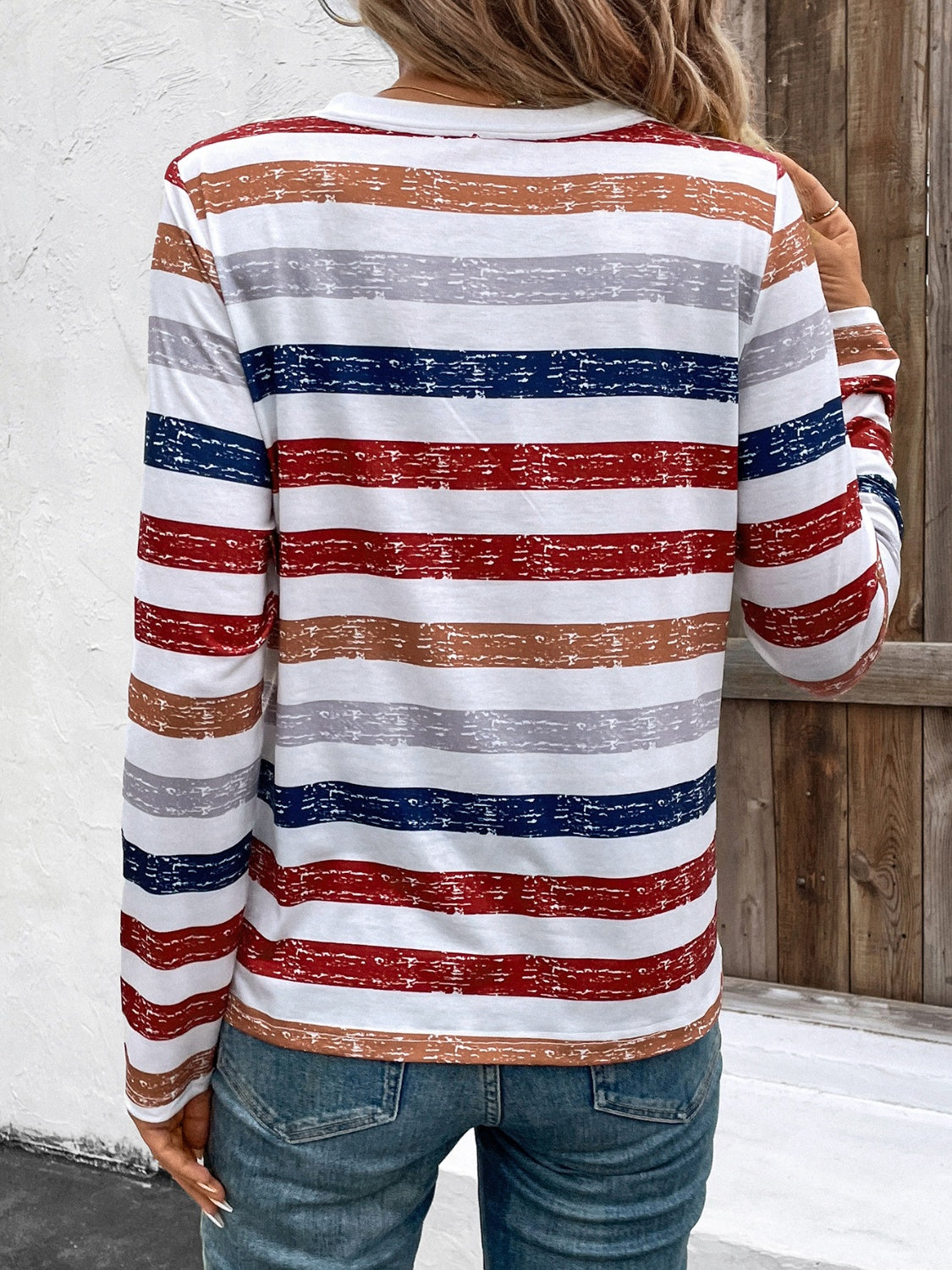 Luna | Contrast striped long sleeve t-shirt with V-neck