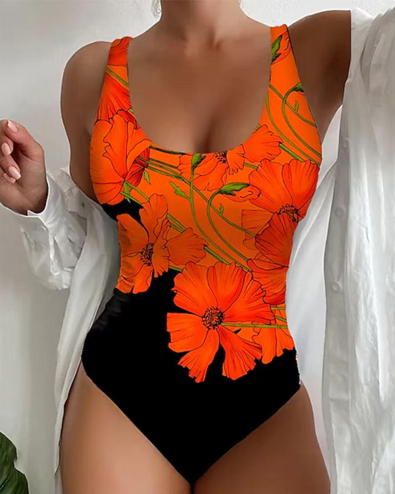 Malena® | Swimsuit With Orange Floral Pattern