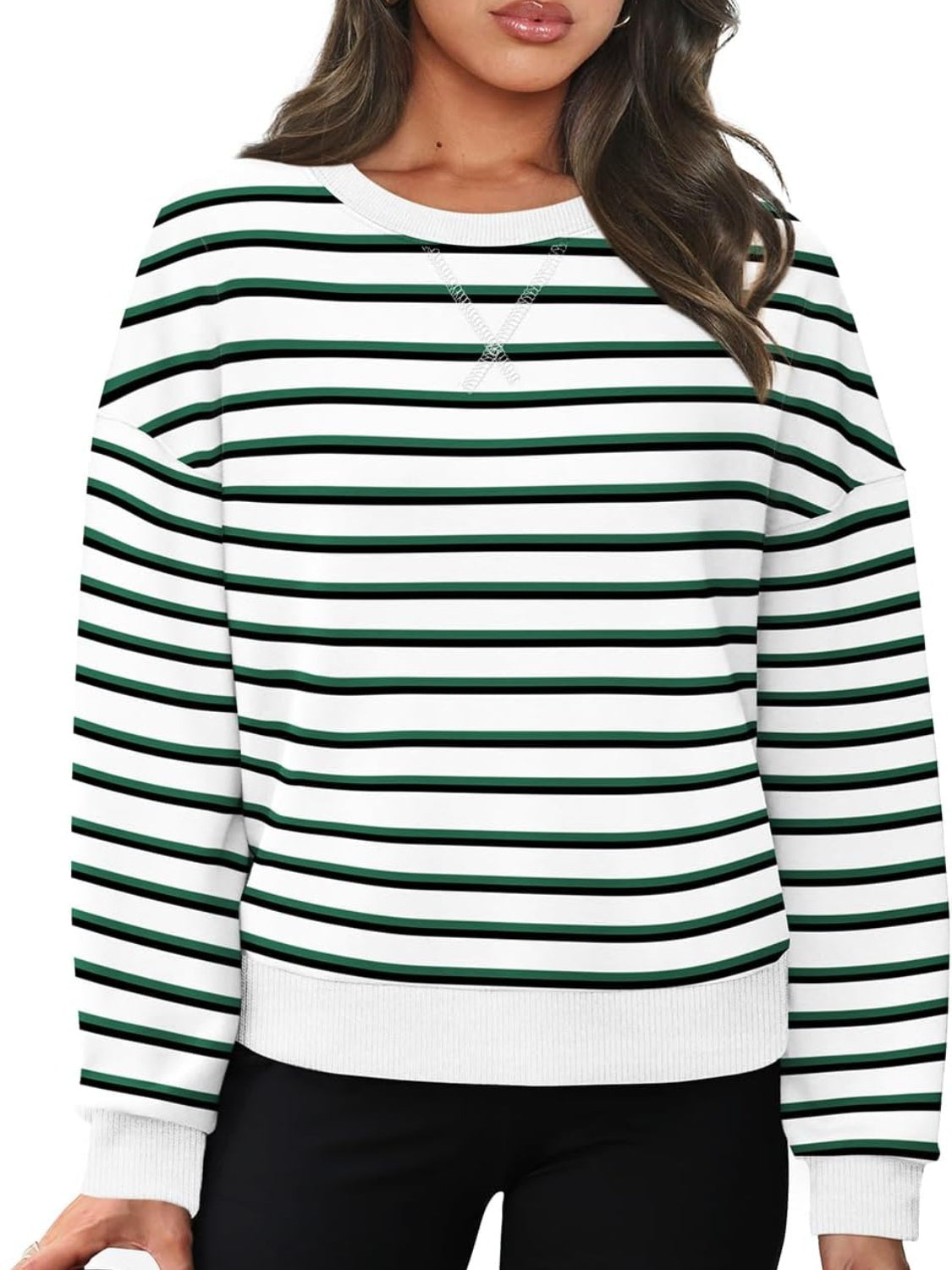 Andrea | Lovelet striped long sleeve crew neck sweatshirt