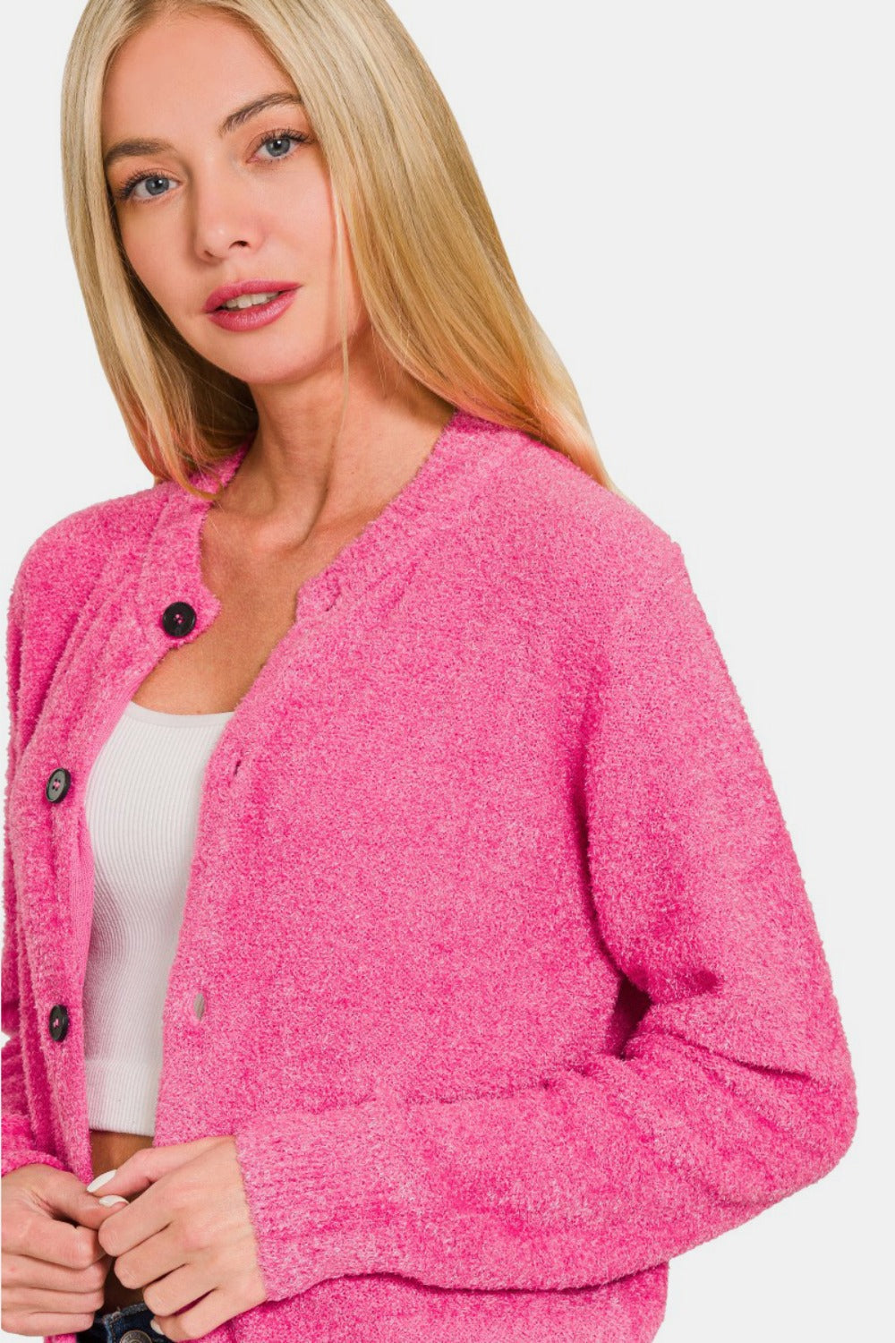 Valeria | Long sleeve pullover cardigan with button placket