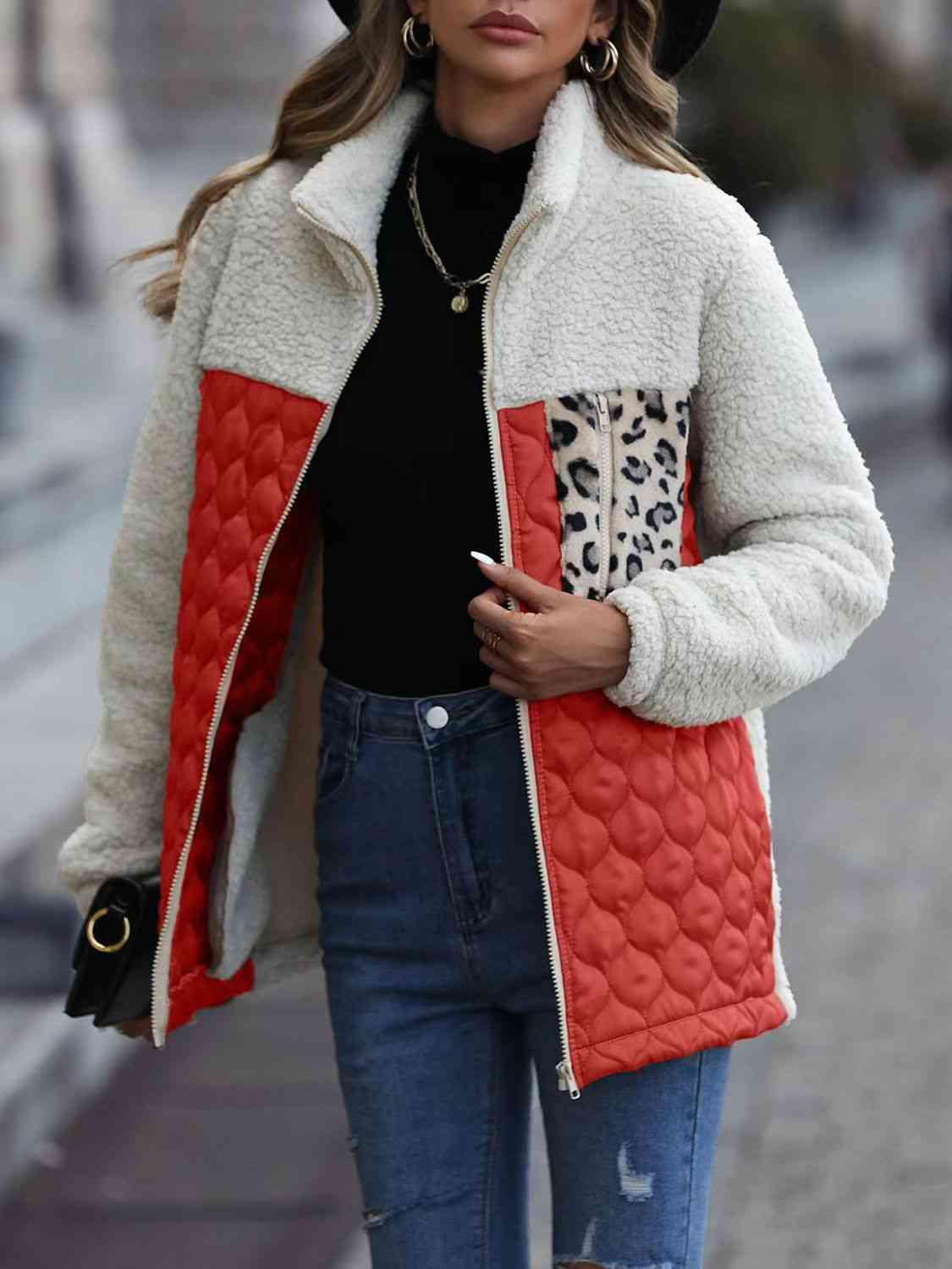 Iliana | Annette leopard print color block zip jacket