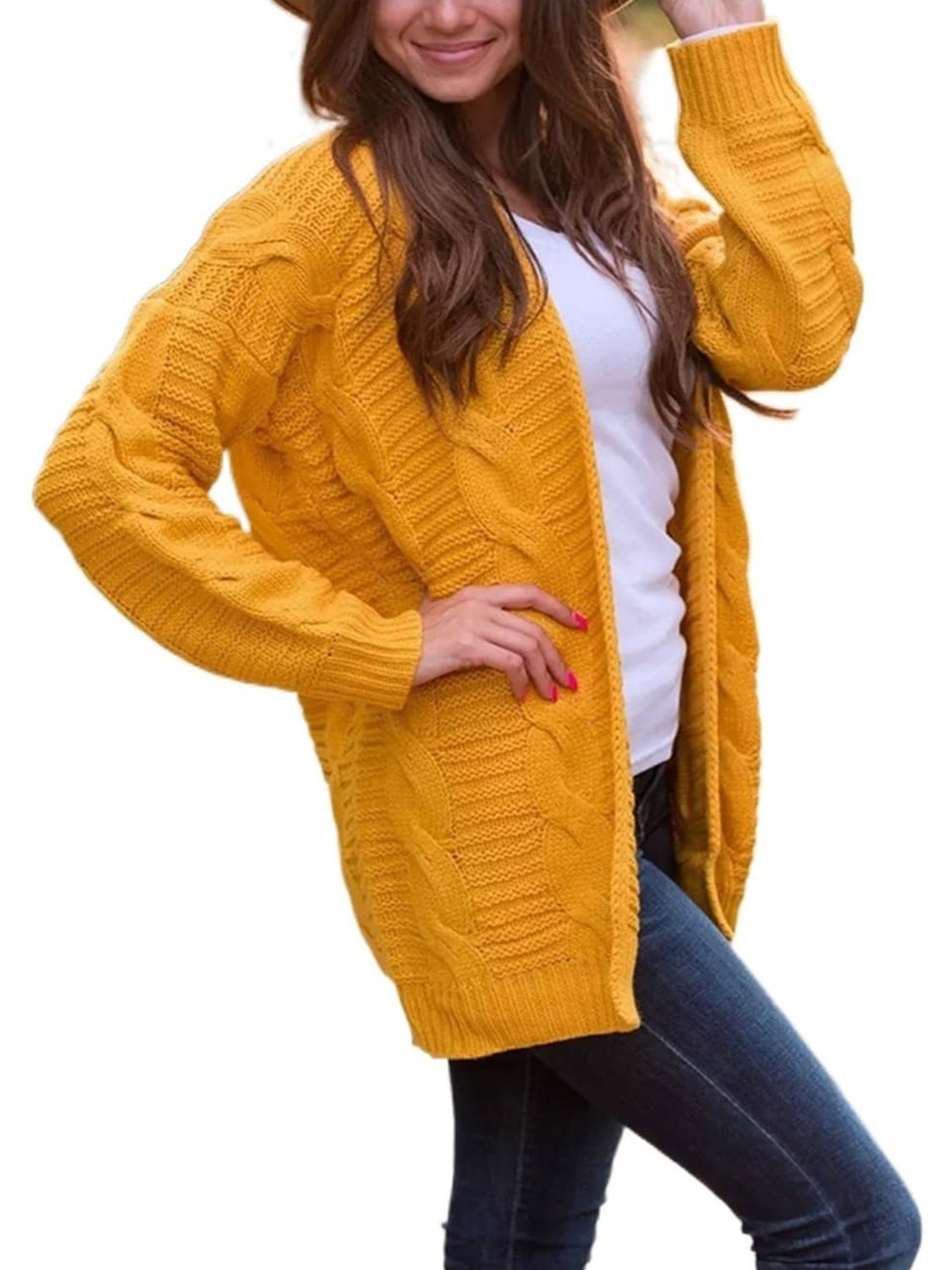 Aneta | Cable knit cardigan with open front and long sleeves
