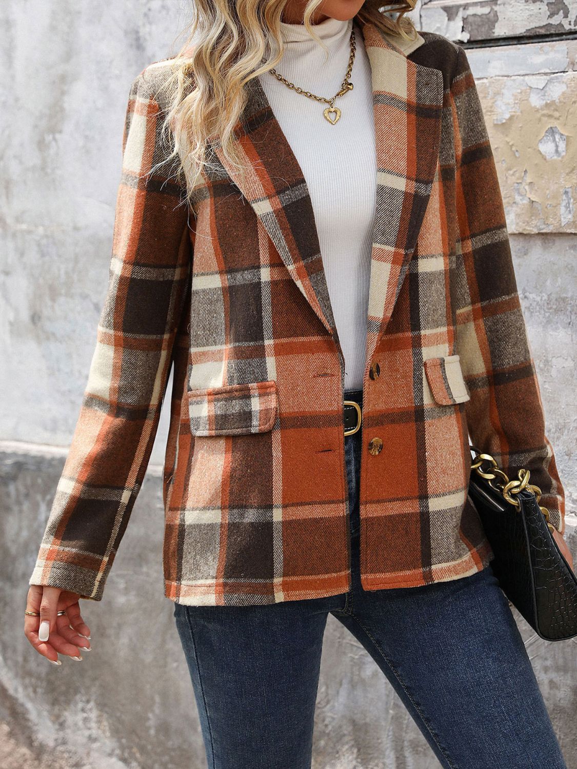 Monica | Perfee checked blazer with button placket and lapel collar