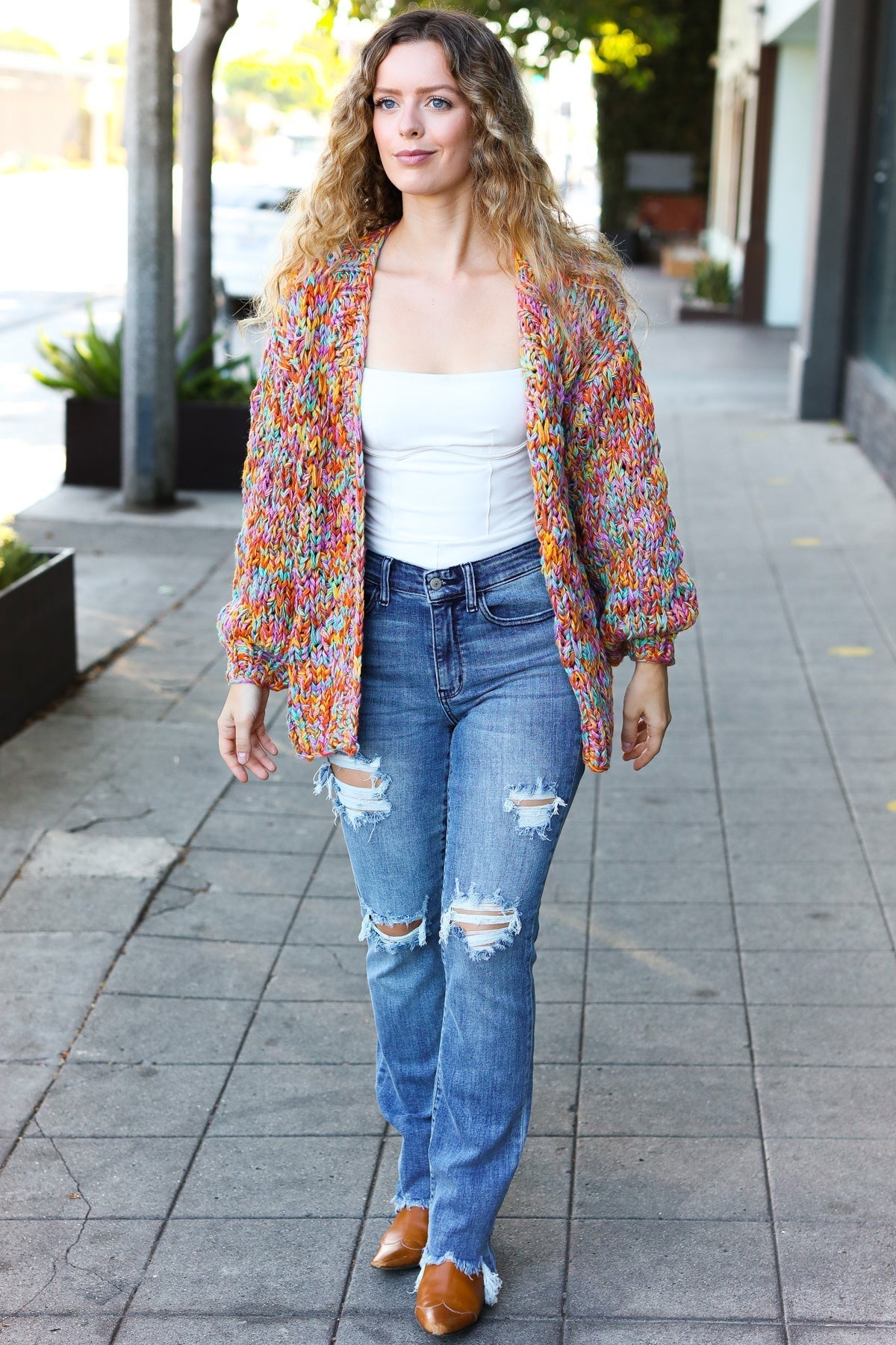 Susana | Be your best openwork multi-colored chunky knit cardigan
