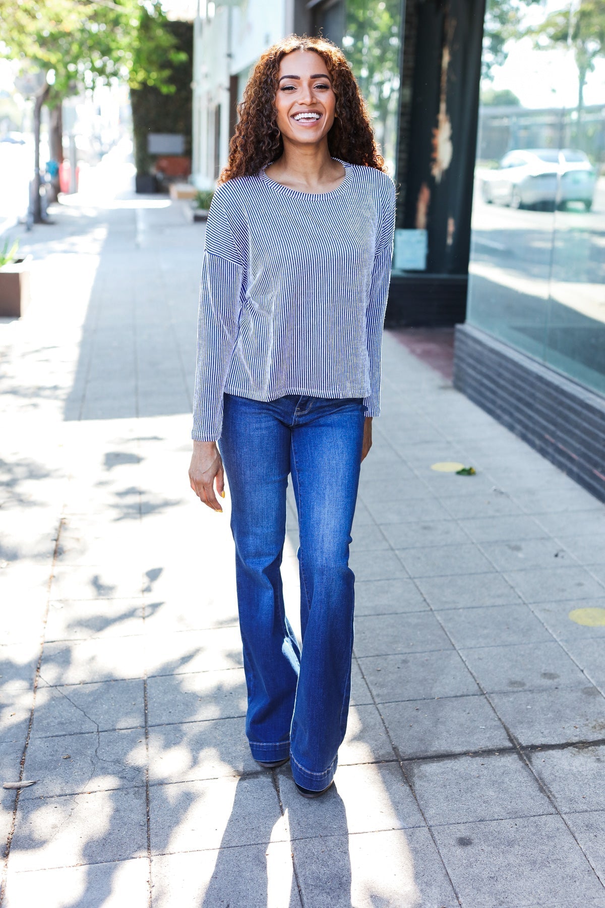 Bettina | Hello beautiful blue ribbed dolman sweater top