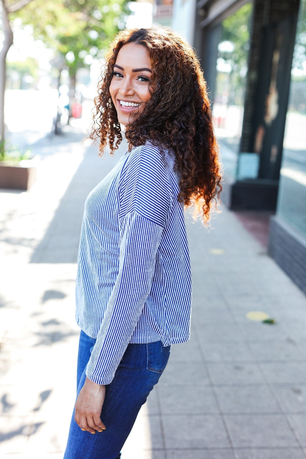 Bettina | Hello beautiful blue ribbed dolman sweater top