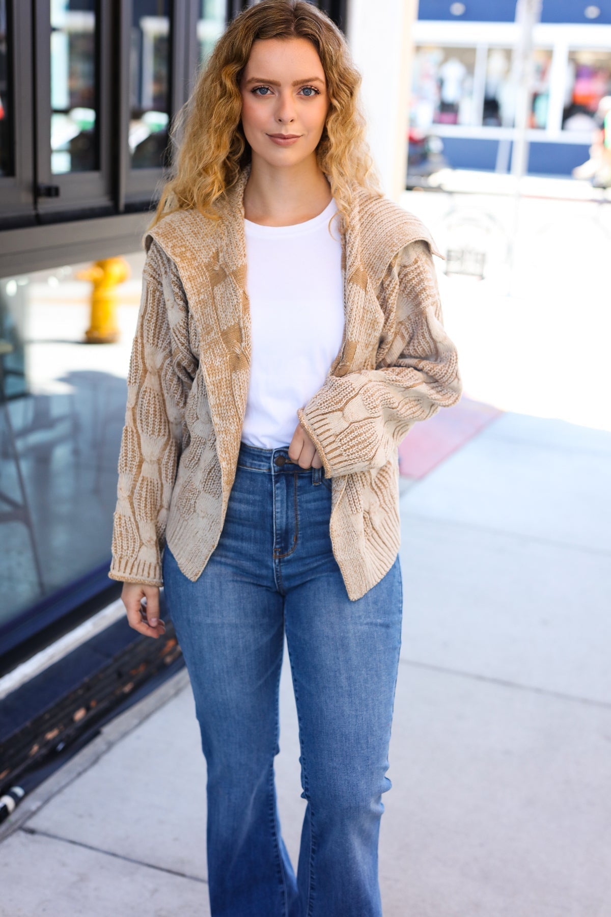 Odette | Autumn Vibes Taupe structured cable knit cardigan with collar