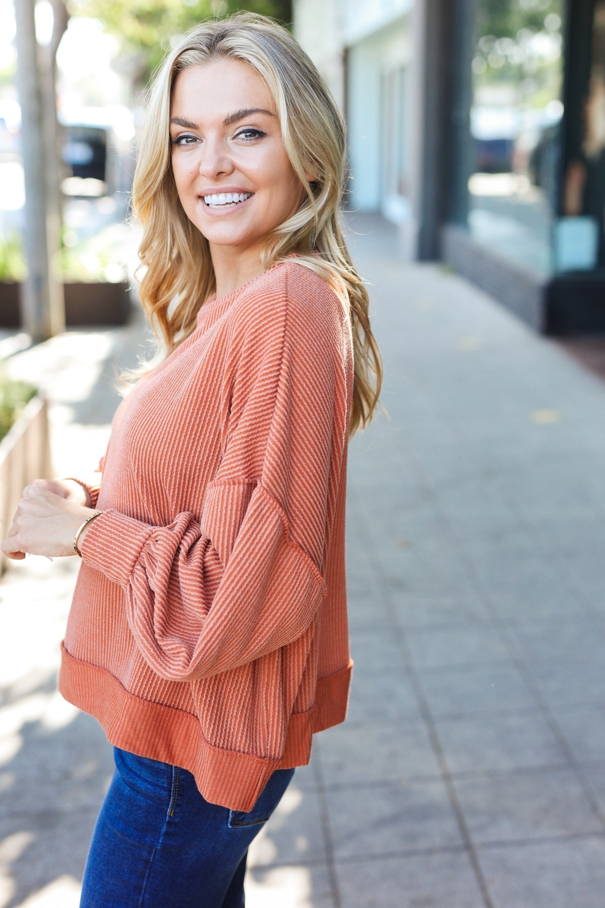 Liselotte | Weekend Ready Rust Mineral Wash Rib Pullover Top
