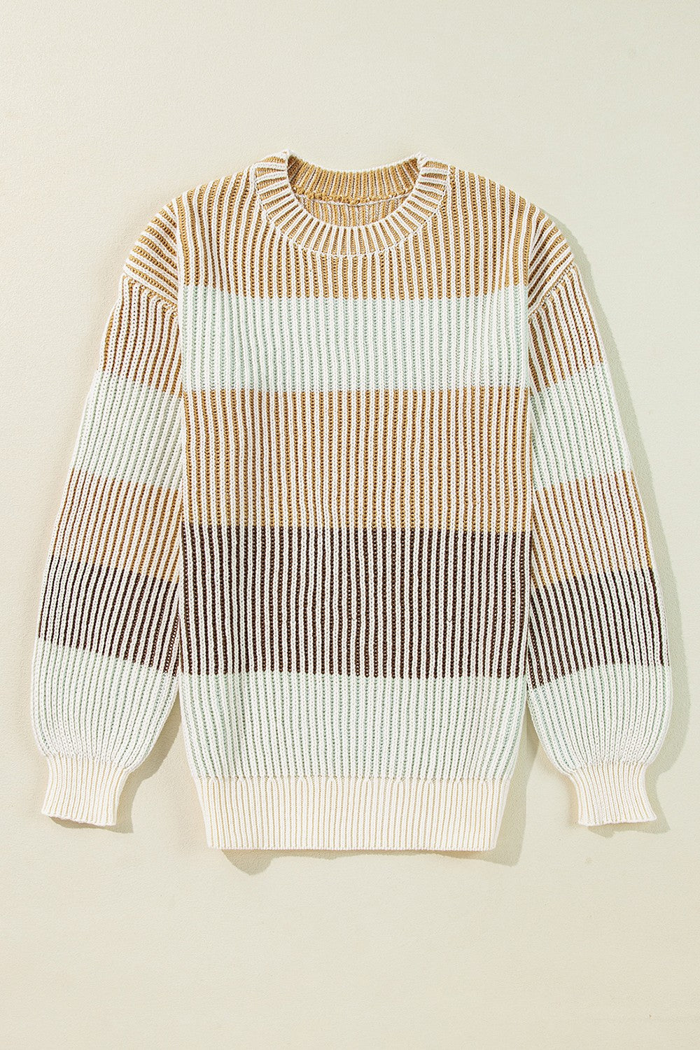 Anke | Striped long sleeve crew neck sweater with color block design